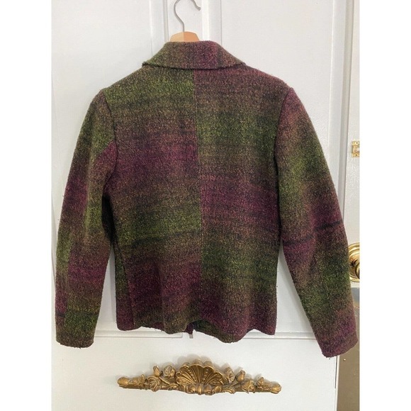 Geiger 100% wool Austria green / mauroon front zip jacket size 40 / US 10 - Picture 4 of 8